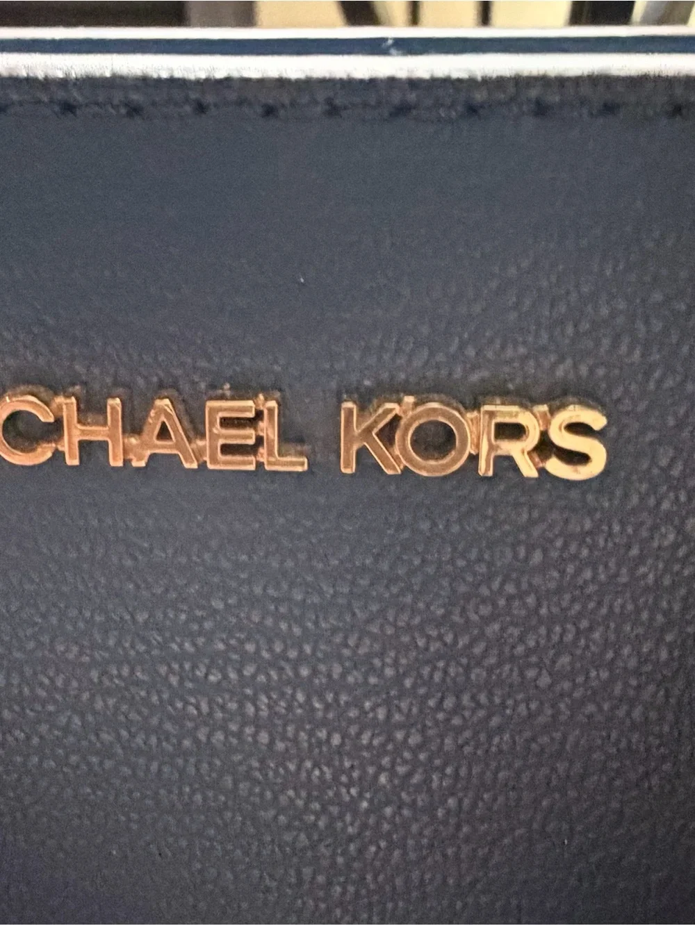 Michael Kors Blue Leather Satchel with Gold Hardware